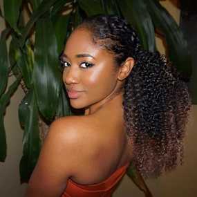 Vigorous Ponytail Extension 14Inch Drawstring Ponytail for Black Women Short Fluffy Afro Kinky Curly Pony Tails Hair Extensions (1B/33)