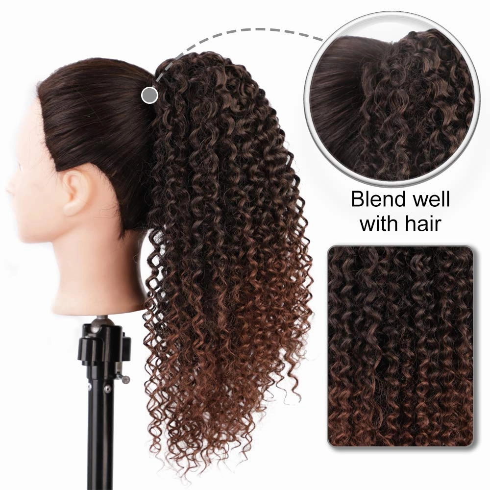 Vigorous Ponytail Extension 14Inch Drawstring Ponytail for Black Women Short Fluffy Afro Kinky Curly Pony Tails Hair Extensions (1B/33)