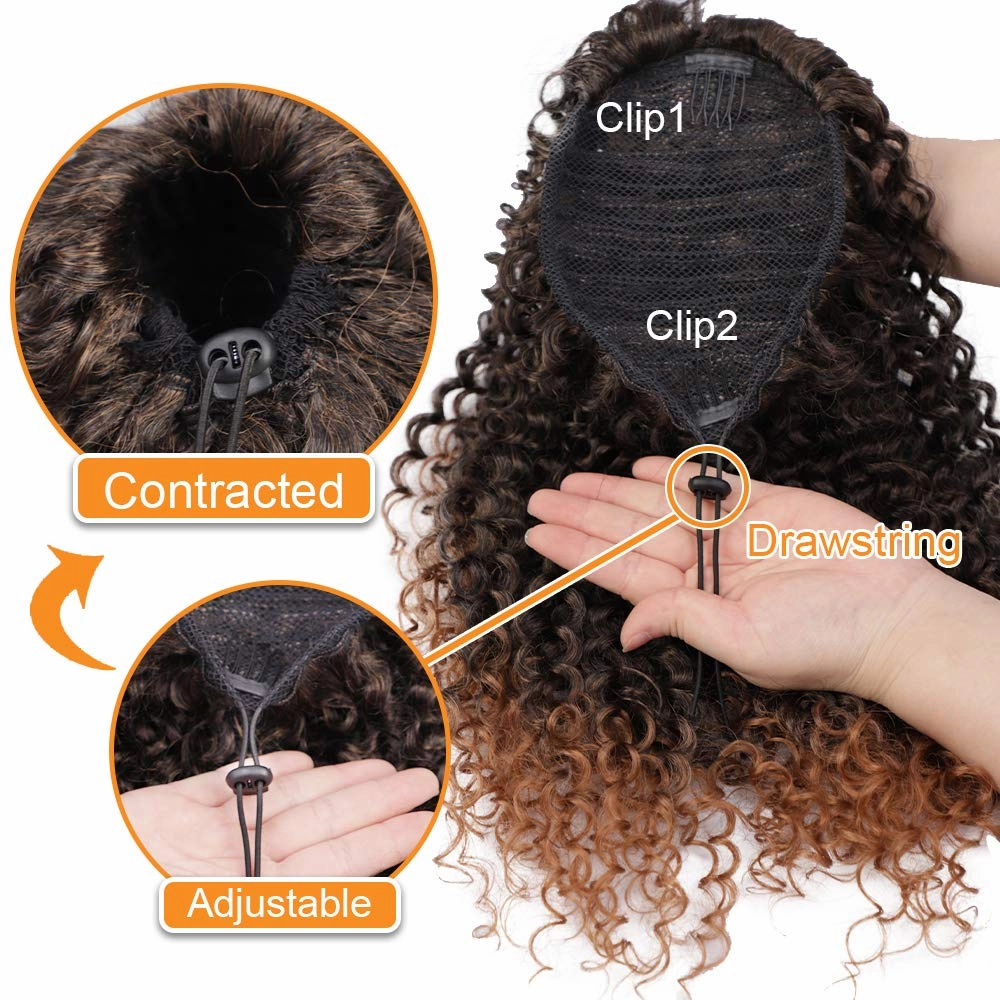 Vigorous Ponytail Extension 14Inch Drawstring Ponytail for Black Women Short Fluffy Afro Kinky Curly Pony Tails Hair Extensions (1B/33)