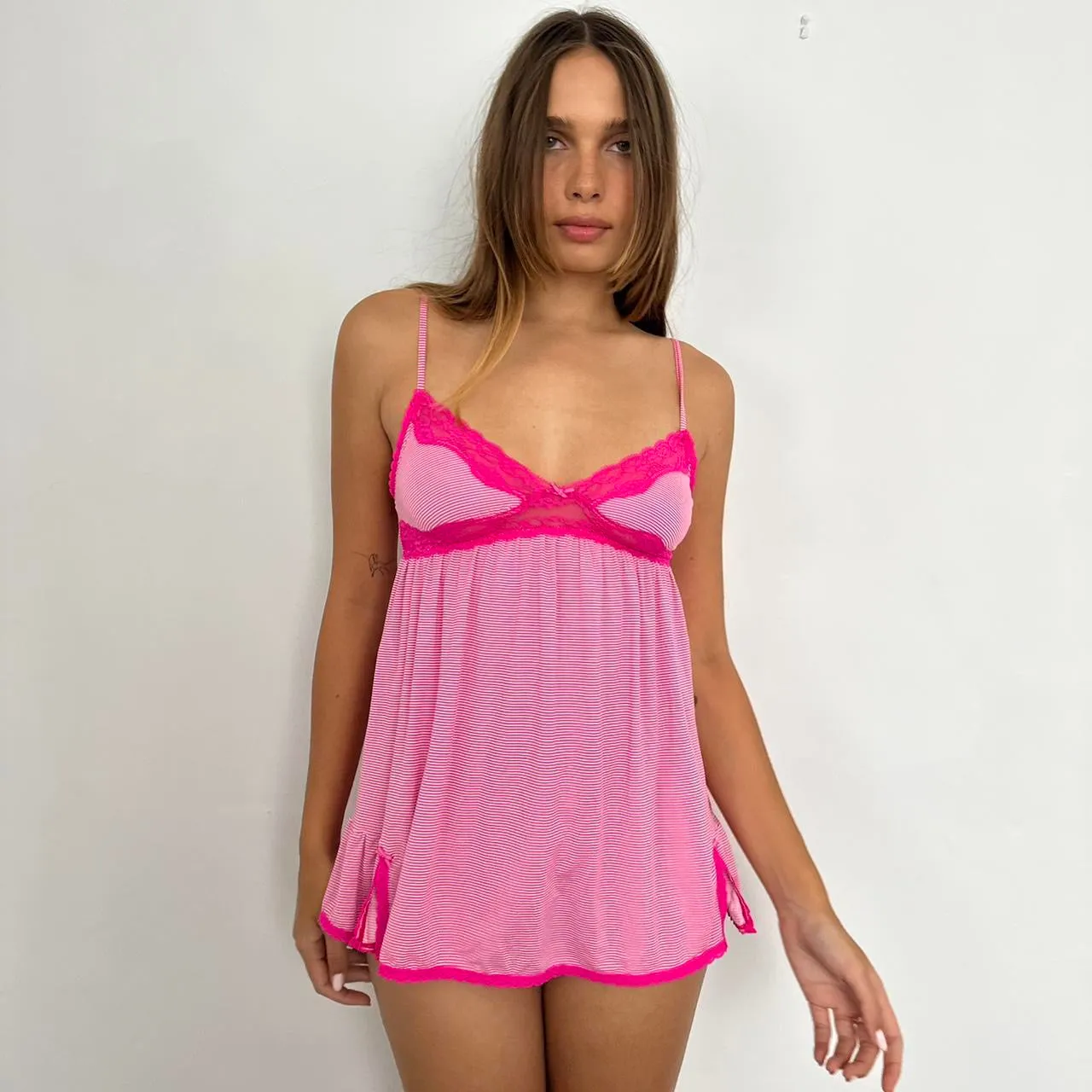 Vintage Victorias Secret striped pink babydoll dress