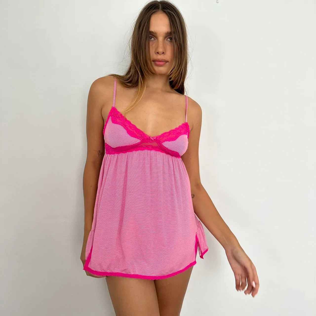 Vintage Victorias Secret striped pink babydoll dress