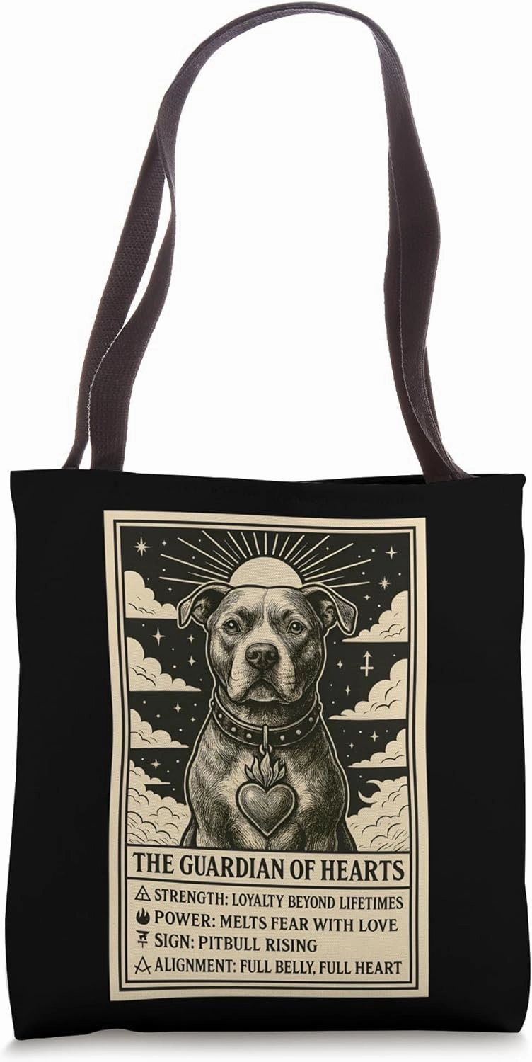 Vintage Pitbull Tarot Card Cute Pit Bull Guardian Of Hearts Tote Bag