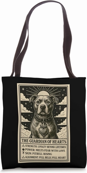 Vintage Pitbull Tarot Card Cute Pit Bull Guardian Of Hearts Tote Bag