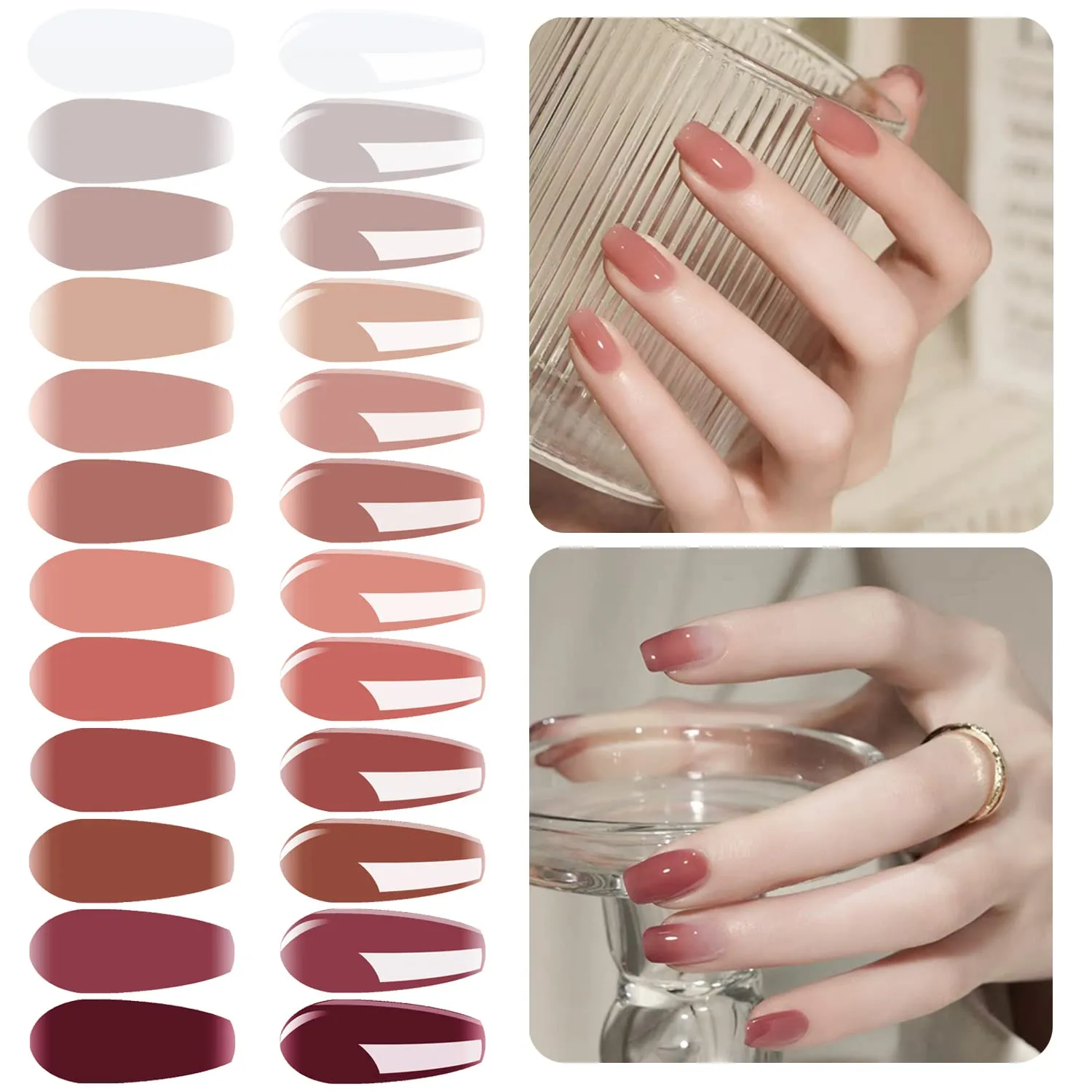 Vishine 12PCS Nude Red Pink Dusty Rose Burgundy Jelly Gel Nail Polish Set Semi-transparent Sheer Gel Polish Colors Translucent Soak Off UV LED Nail Polish Manicure Kit 8ml