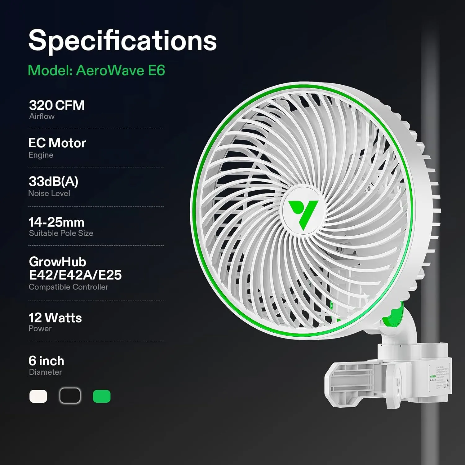 VIVOSUN AeroWave E6 Grow Tent Fan 6”, EC Motor, Smart Wifi Control, US Patented Auto Oscillating Clip fan, Weatherproof IP-54, Strong Airflow but Quiet for Hydroponic Ventilation Circulation, 1-Pack