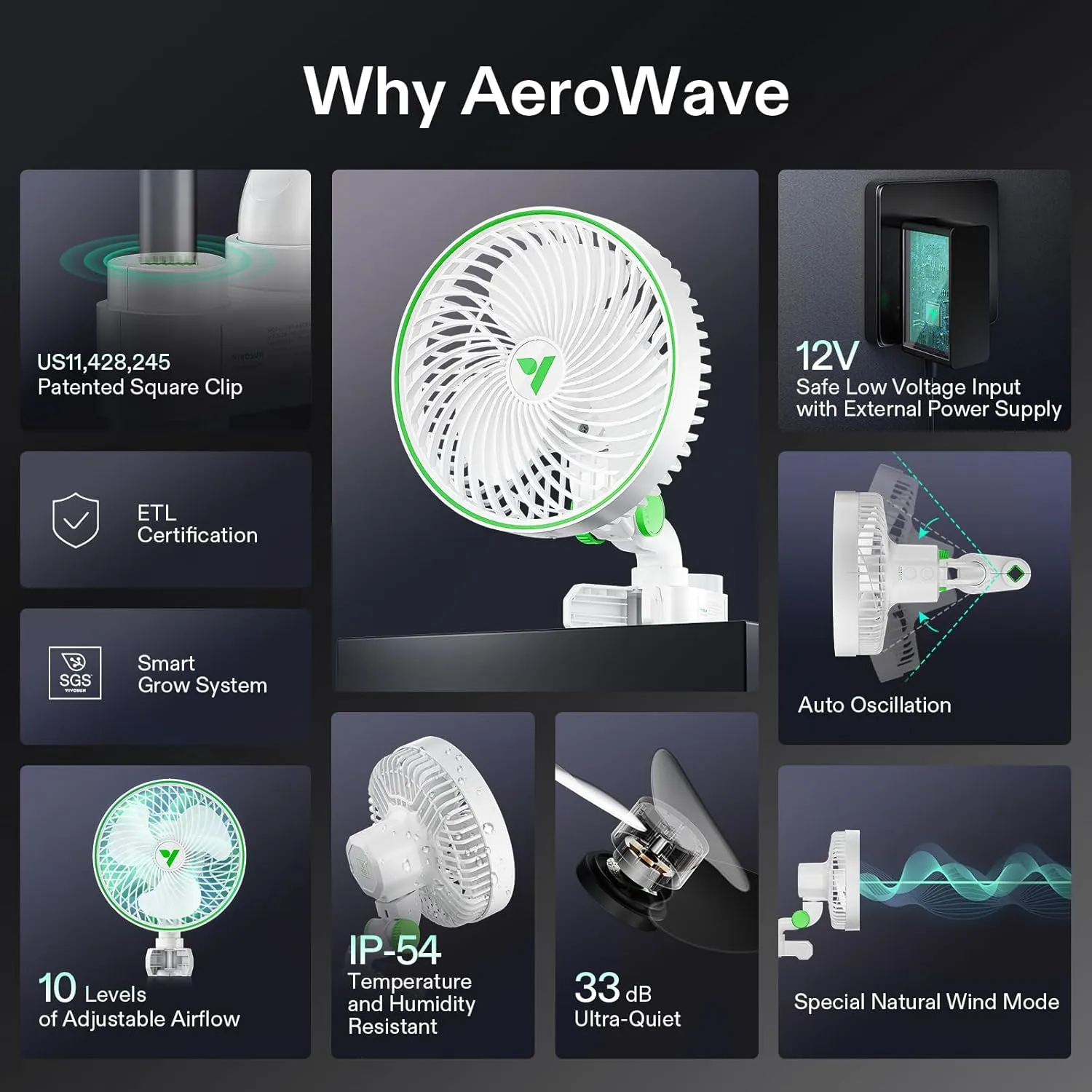 VIVOSUN AeroWave E6 Grow Tent Fan 6”, EC Motor, Smart Wifi Control, US Patented Auto Oscillating Clip fan, Weatherproof IP-54, Strong Airflow but Quiet for Hydroponic Ventilation Circulation, 1-Pack