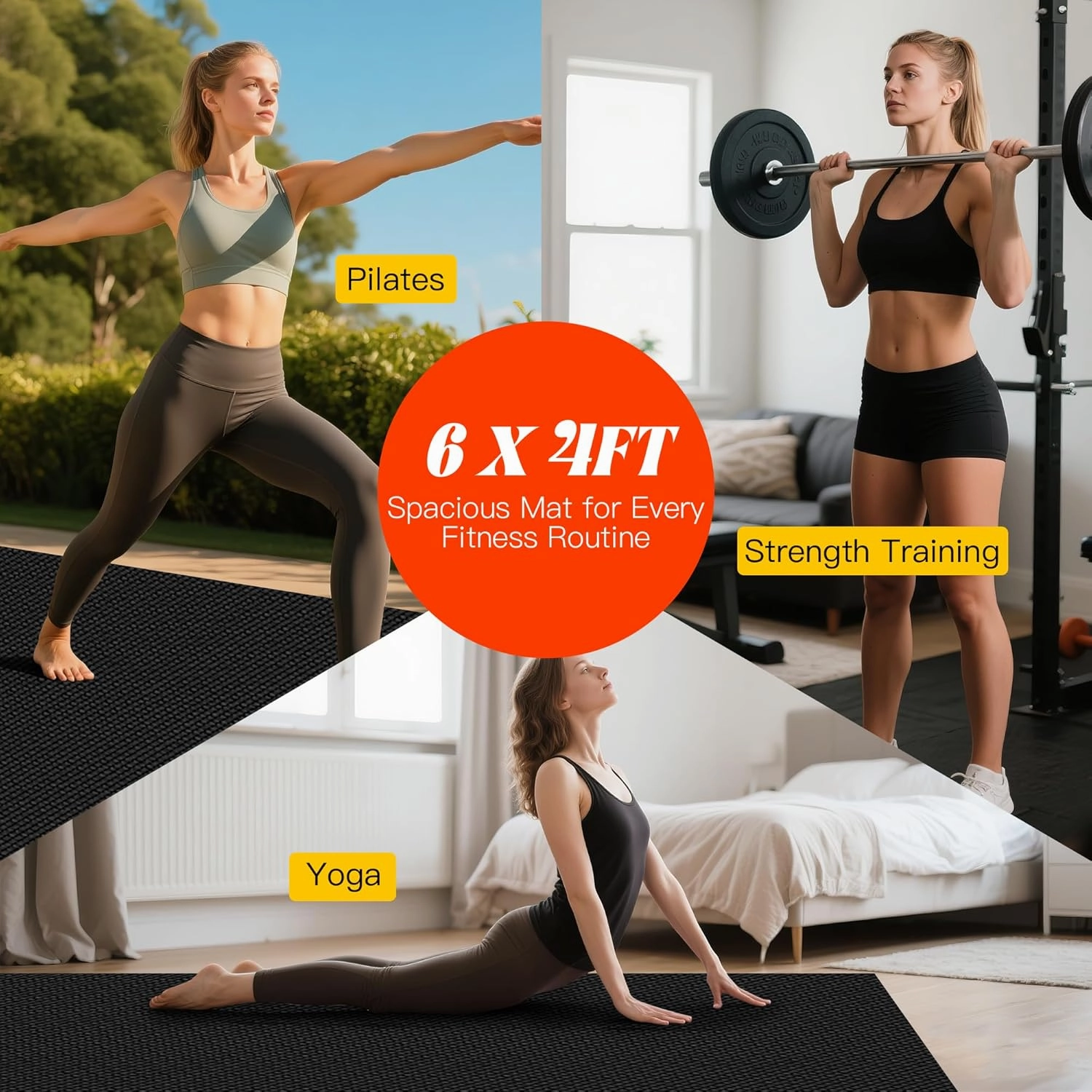 VTORY 8mm Large Exercise Mat, 6'x4'/7'x5'/8'x6'/10'x6', Extra Large Wide Yoga Mat, Non-Slip, Shock-Absorbing Workout Mat for Home Gym, Cardio, Strength, HIIT, MMA