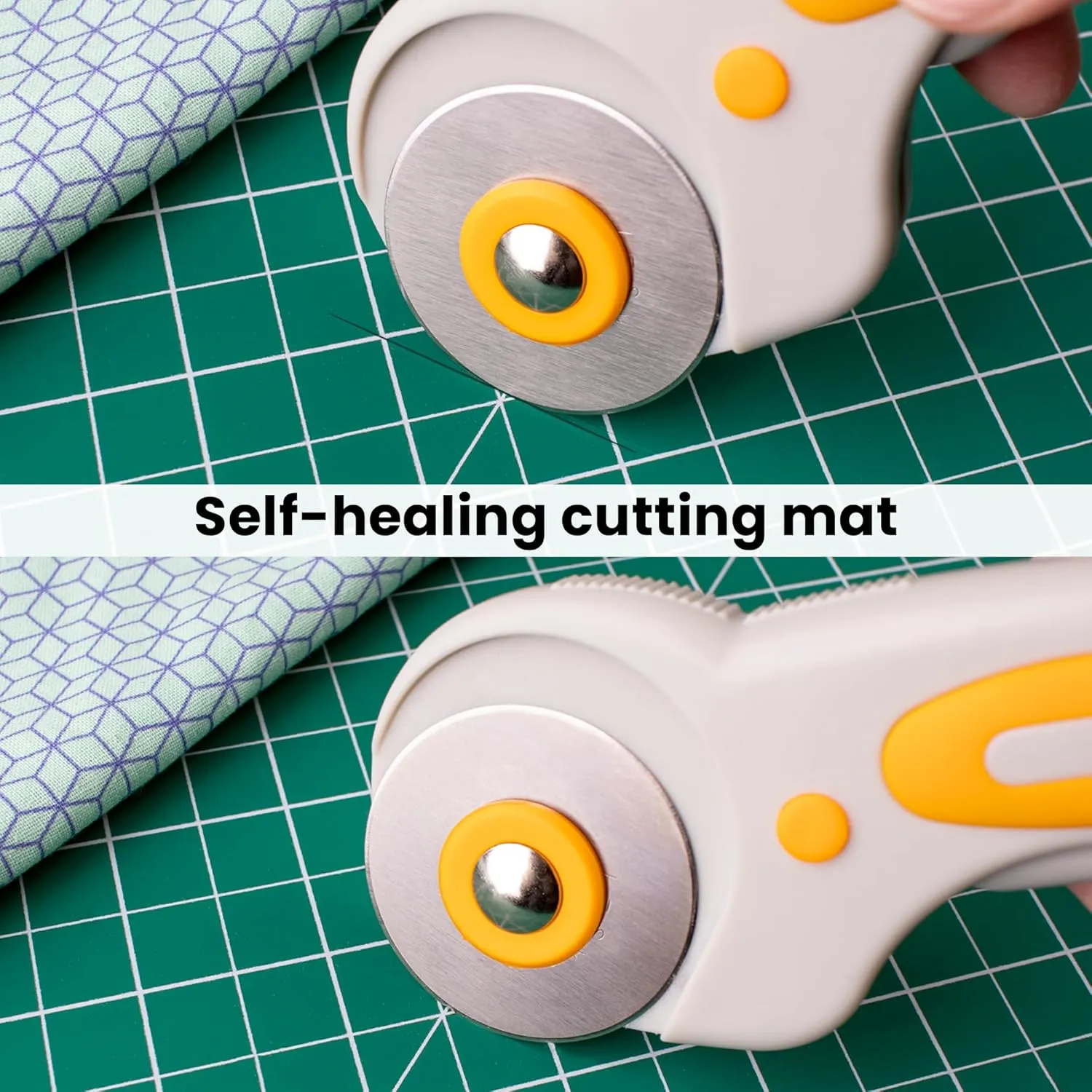 WA Portman Self Healing Cutting Mat & Rotary Cutter Set - 45mm Rotary Cutter for Fabric & 5 Extra Blades - 18x24 Inch Fabric Cutting Mats for Crafts - 6x24 Inch Acrylic Quilting Rulers for Crafting