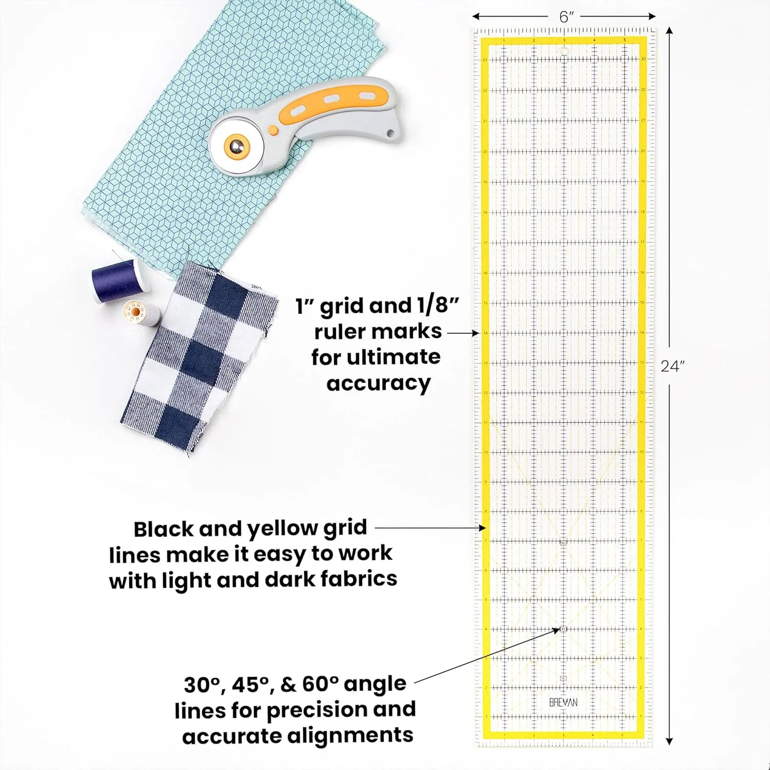 WA Portman Self Healing Cutting Mat & Rotary Cutter Set - 45mm Rotary Cutter for Fabric & 5 Extra Blades - 18x24 Inch Fabric Cutting Mats for Crafts - 6x24 Inch Acrylic Quilting Rulers for Crafting