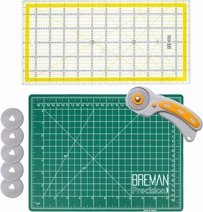 WA Portman Rotary Cutter Set & Sewing Cutting Mat - 45mm Rotary Cutter for Fabric & 5 Blades - 9x12 Inch Fabric Cutting Mat - 6x12 Inch Quilting Ruler
