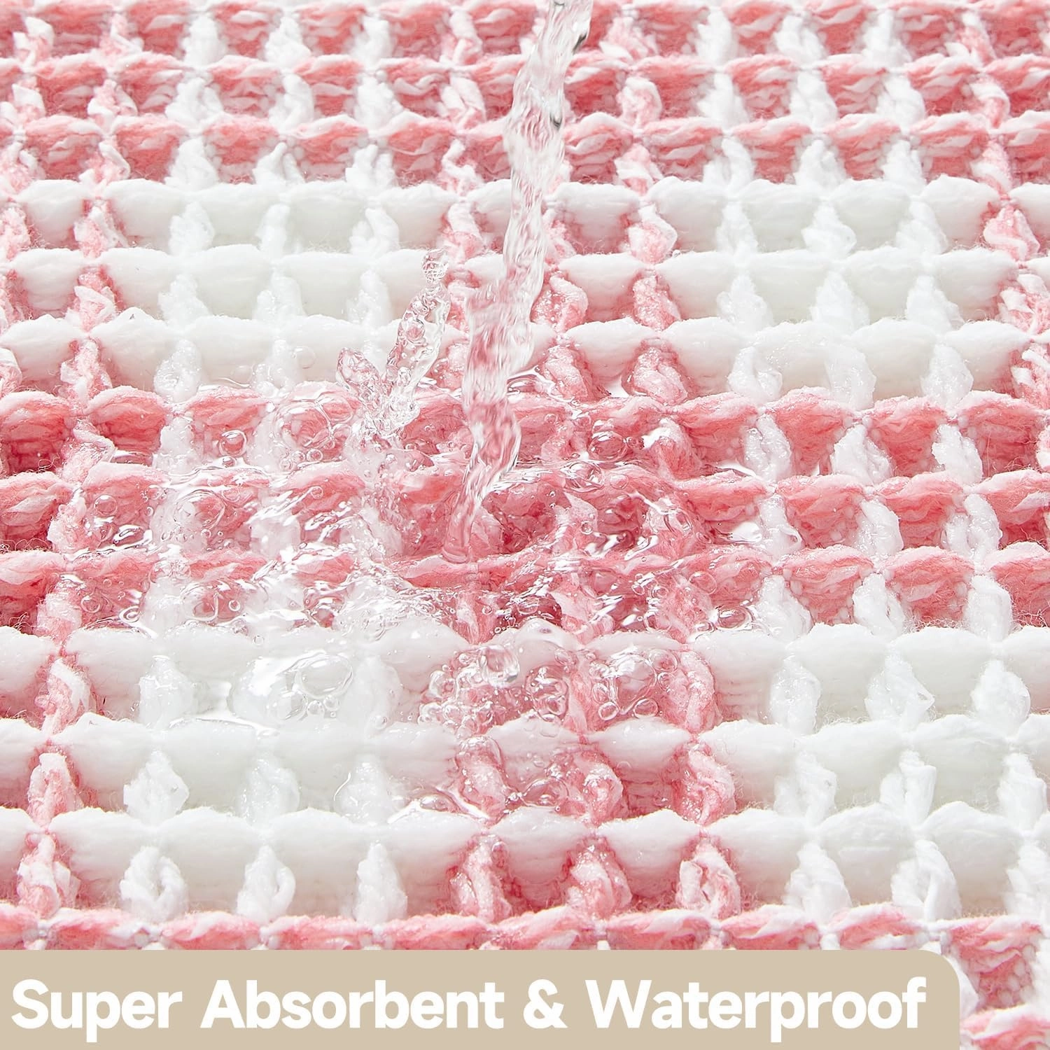 Waffle Bath Mat, Boho Bathroom Rugs Non Slip Washable Absorbent Checkered Bathroom Mat Quick Dry Cute Bath Mat, 30"x20" Pink and White