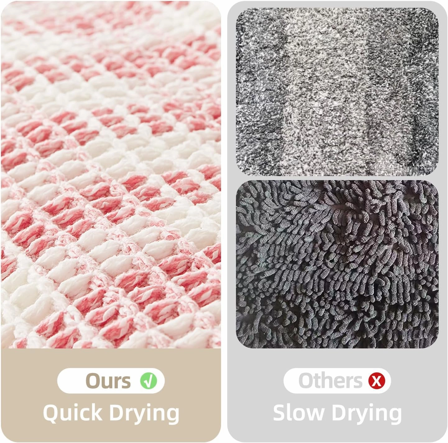 Waffle Bath Mat, Boho Bathroom Rugs Non Slip Washable Absorbent Checkered Bathroom Mat Quick Dry Cute Bath Mat, 30"x20" Pink and White