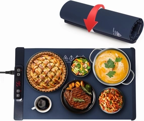 Warming Mat - Rollable/Portable Electric Warming Tray with Timer, Heating and Child Locks Control Feature - Silicone Heating Pad for Kitchen, Party, Buffet - Food Warmer Mat for Camping,Travel