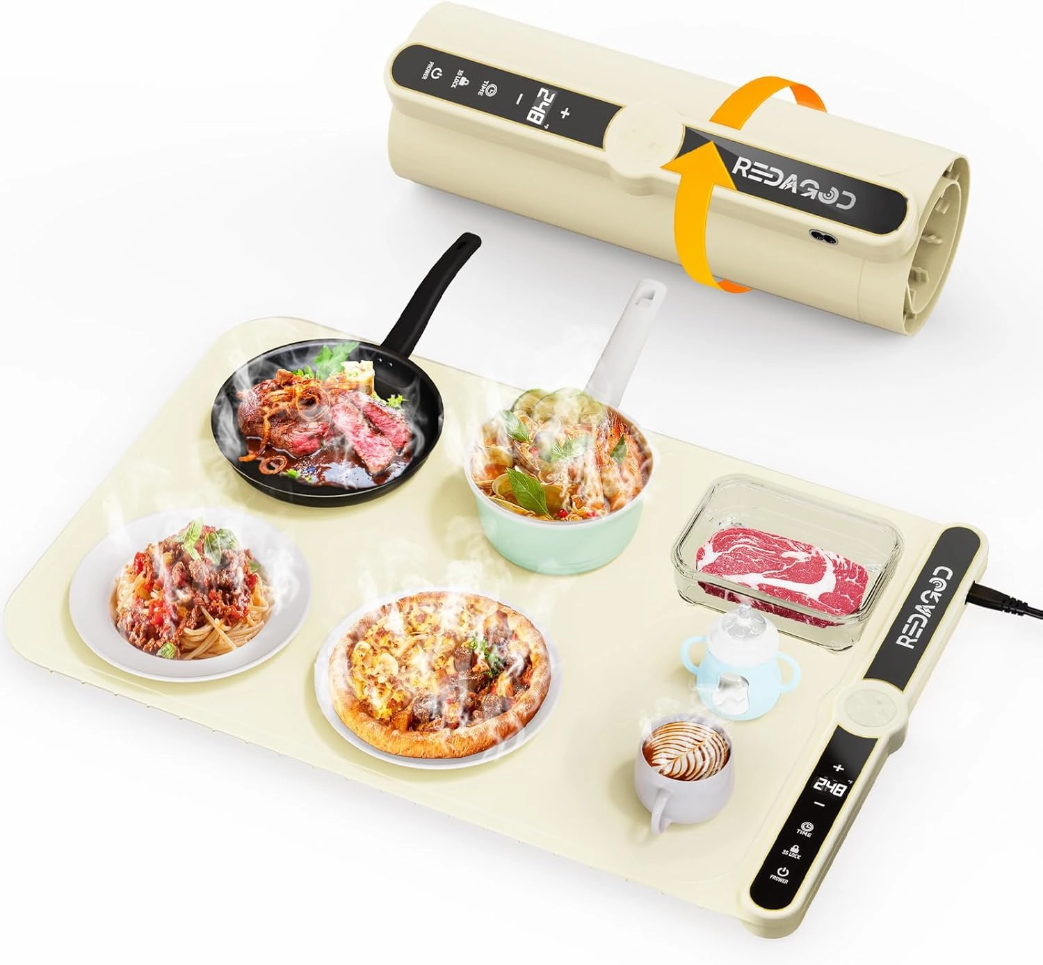 Warming Mat for Food, Redagod Electric Warming Tray with 9 Adjustable Temperatures and 6 Hours Timer, Fast Full Surface Graphene Heating Food Warmer, Roll Up Heating Pads for Parties Buffet Thawing