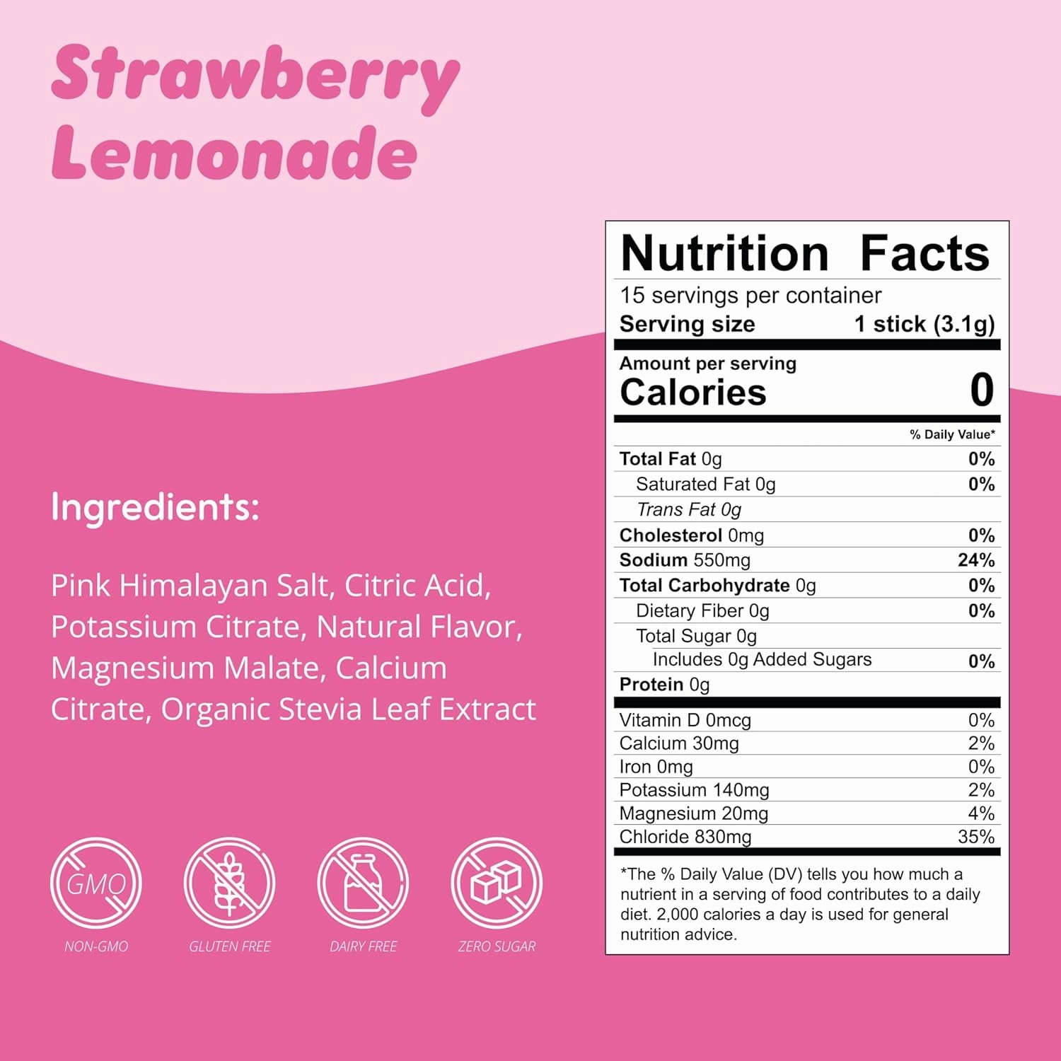 Waterboy Daily Hydration | 1,570mg Electrolyte Powder Packets | No Sugar, All Natural, Gluten Free, Zero Calories | 15 Drink Stick Mixes (Strawberry Lemonade)