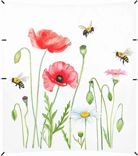 Watercolor Wildflowers Bee White Beach Canopy Tent 9.2 × 10.5 FT Outdoor Sun Shade Patio Funny Shelters Sand Camping Sun Shelter with Sandbags Anchor