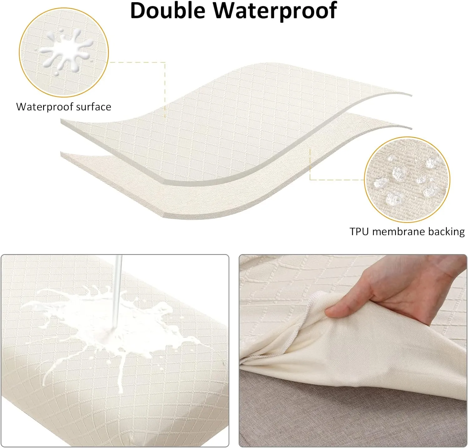 Waterproof Dining Bench Cover, Removable Bench Slipcover Washable Bench Seat Protector Cover for Living Room, Bedroom, Kitchen (Beige)