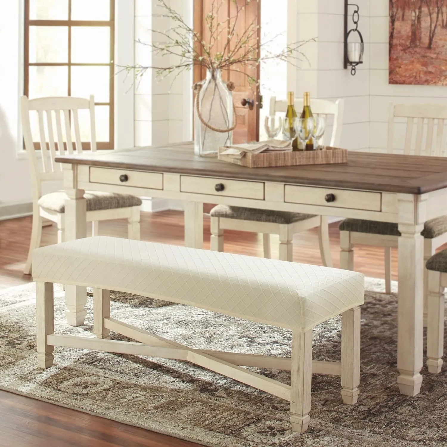 Waterproof Dining Bench Cover, Removable Bench Slipcover Washable Bench Seat Protector Cover for Living Room, Bedroom, Kitchen (Beige)