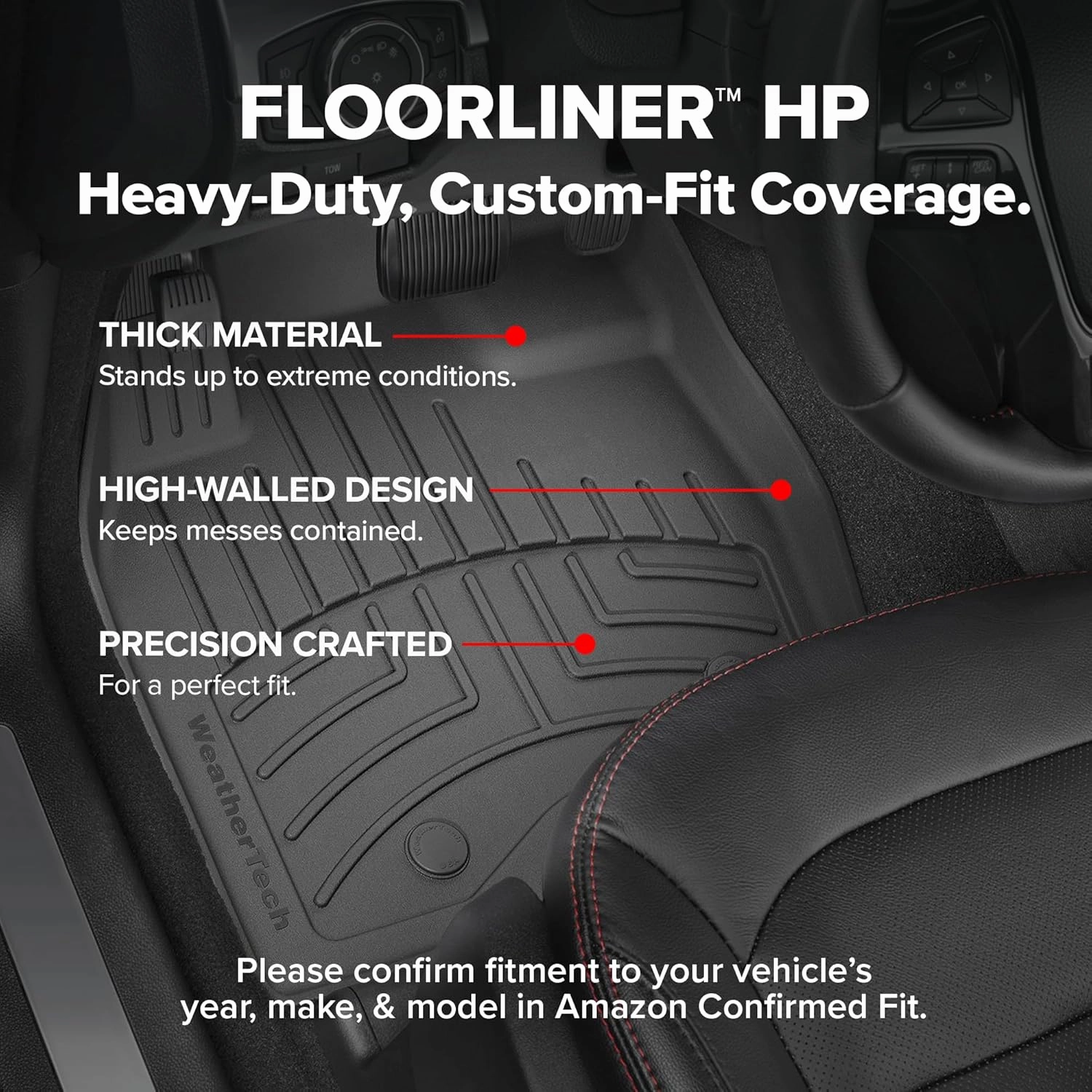 WeatherTech FloorLiner HP Custom Fit Floor Mats for Ford Super Duty (Crew Cab, Extended Cab) - 1st Row (4410121IM), Black