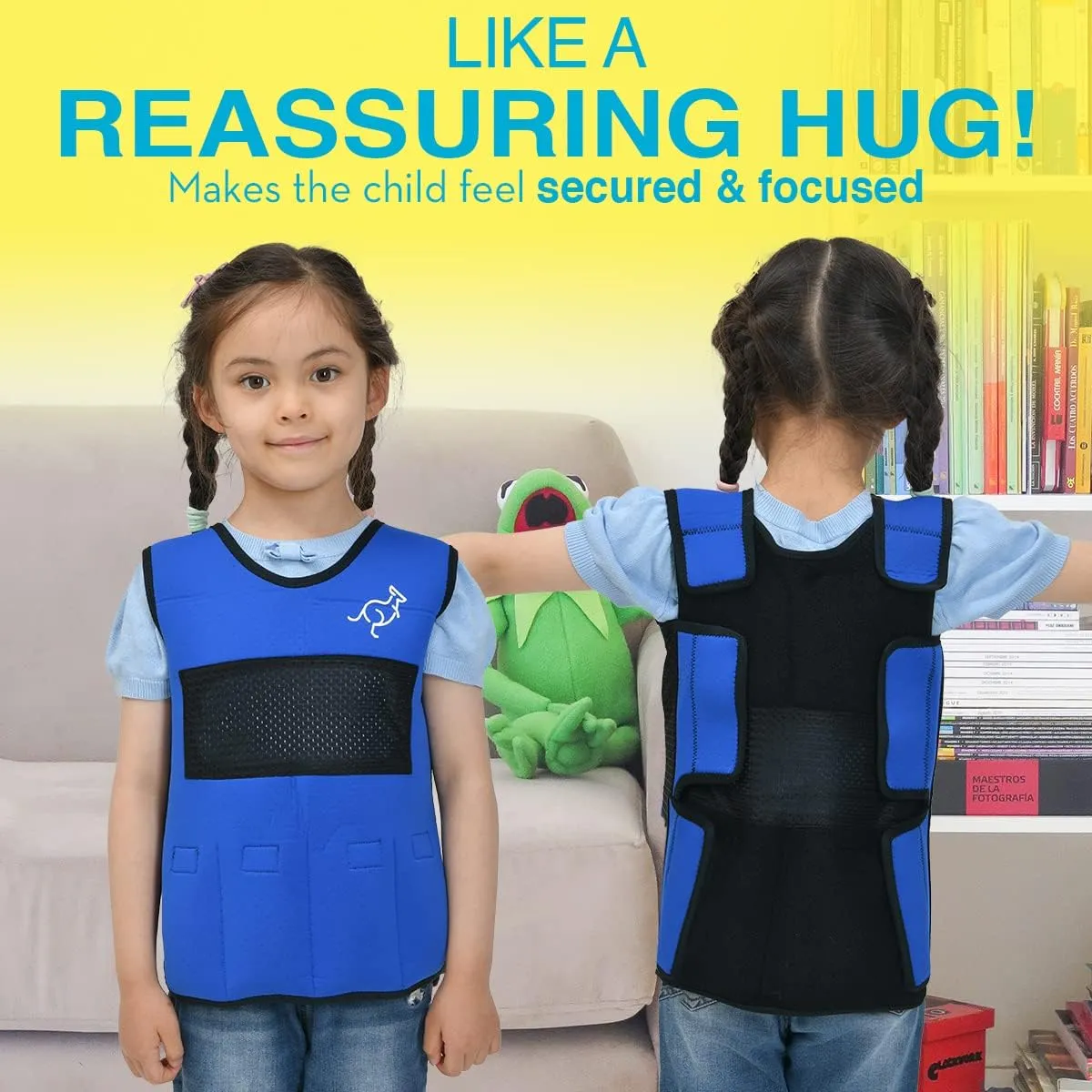 Weighted Vest for Kids Sensory Compression Vest Deep Pressure Comfort (Blue)
