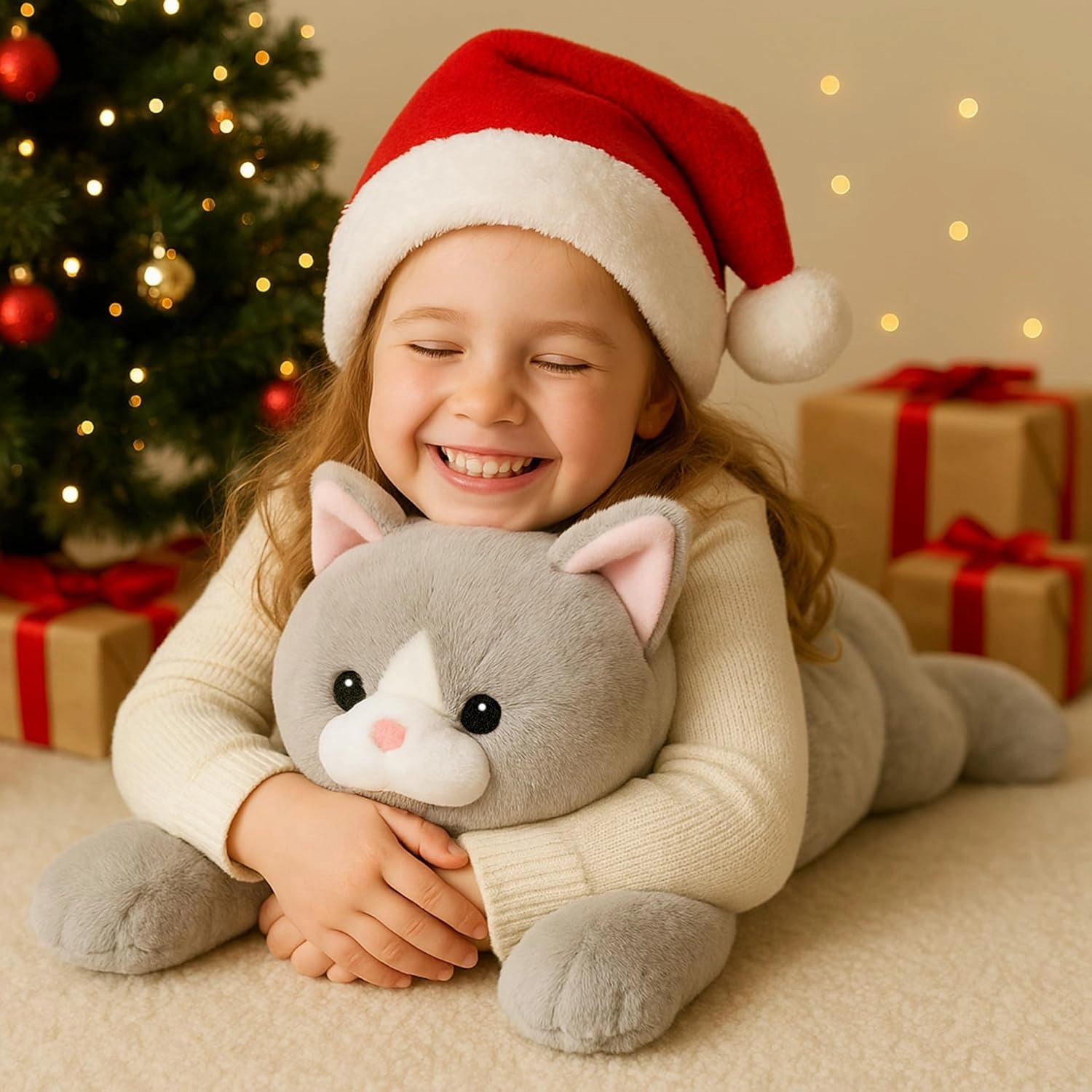 Weighted Cat Stuffed Animal Plush Toy with Embroidered Eyes and Removable Weight Pack - 28 Inches, 5 lbs for Kids and Adults