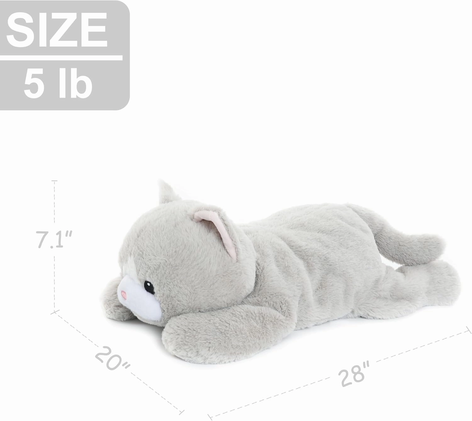 Weighted Cat Stuffed Animal Plush Toy with Embroidered Eyes and Removable Weight Pack - 28 Inches, 5 lbs for Kids and Adults