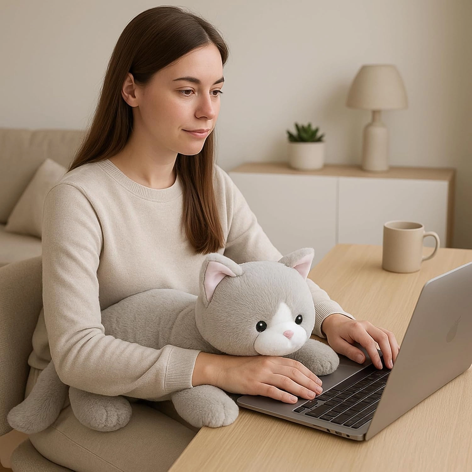Weighted Cat Stuffed Animal Plush Toy with Embroidered Eyes and Removable Weight Pack - 28 Inches, 5 lbs for Kids and Adults