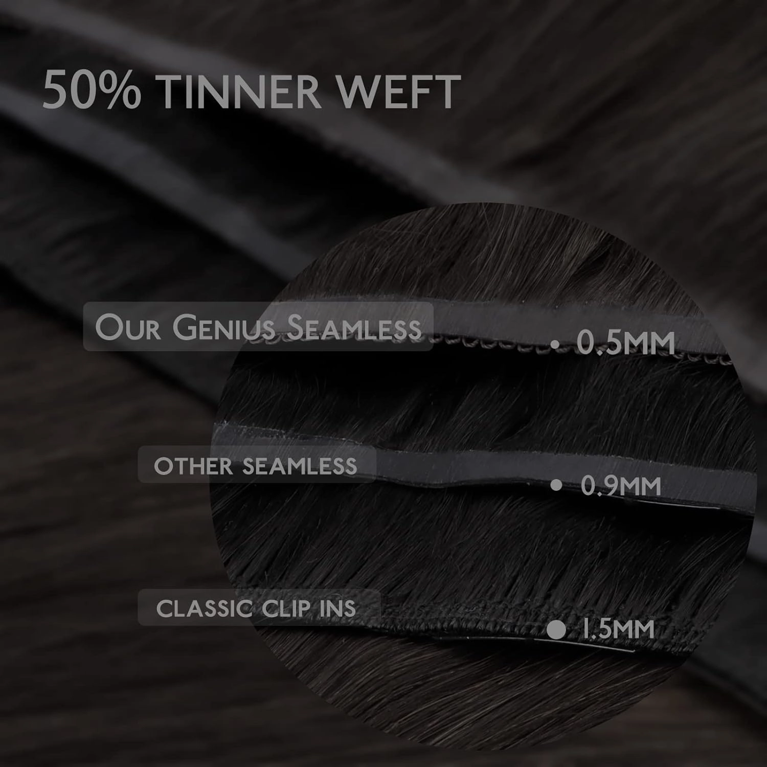 WENNALIFE Genius Seamless Clip-in Hair Extensions - 7pcs Ultra Invisible 50% Thinner Real Human Dark Brown Hair