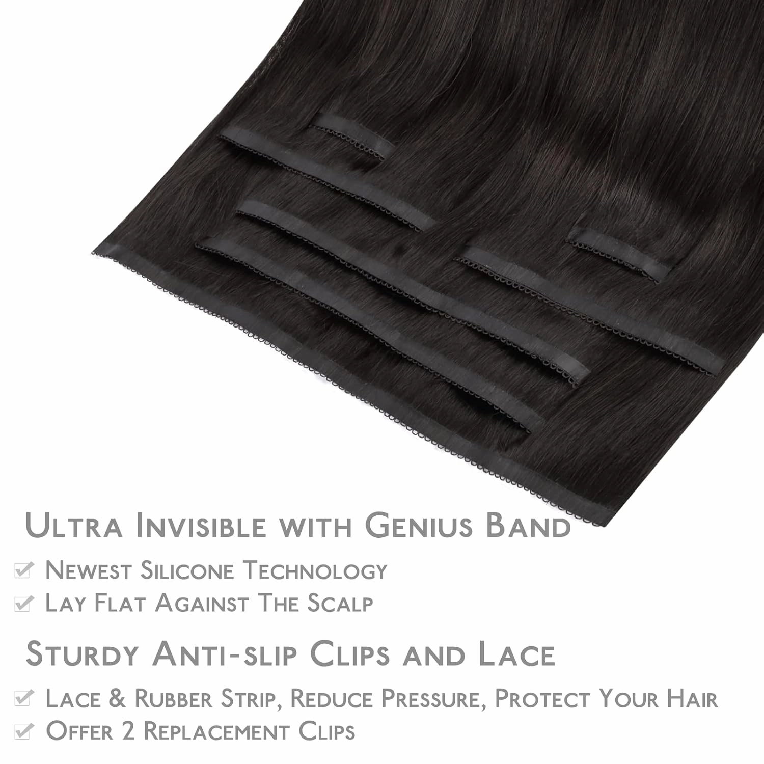 WENNALIFE Genius Seamless Clip-in Hair Extensions - 7pcs Ultra Invisible 50% Thinner Real Human Dark Brown Hair
