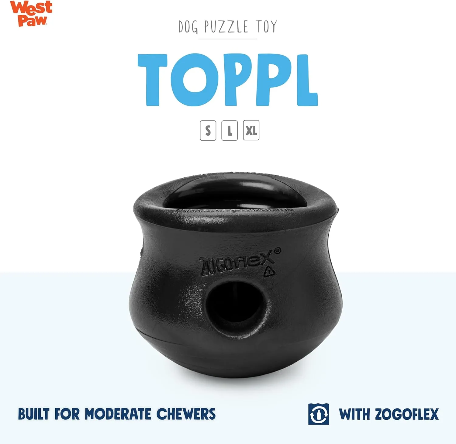 WEST PAW Zogoflex Toppl Interactive Treat Dispensing Dog Puzzle Play Toy, 100% Guaranteed Tough, It Floats!, Made in USA, Small, Black