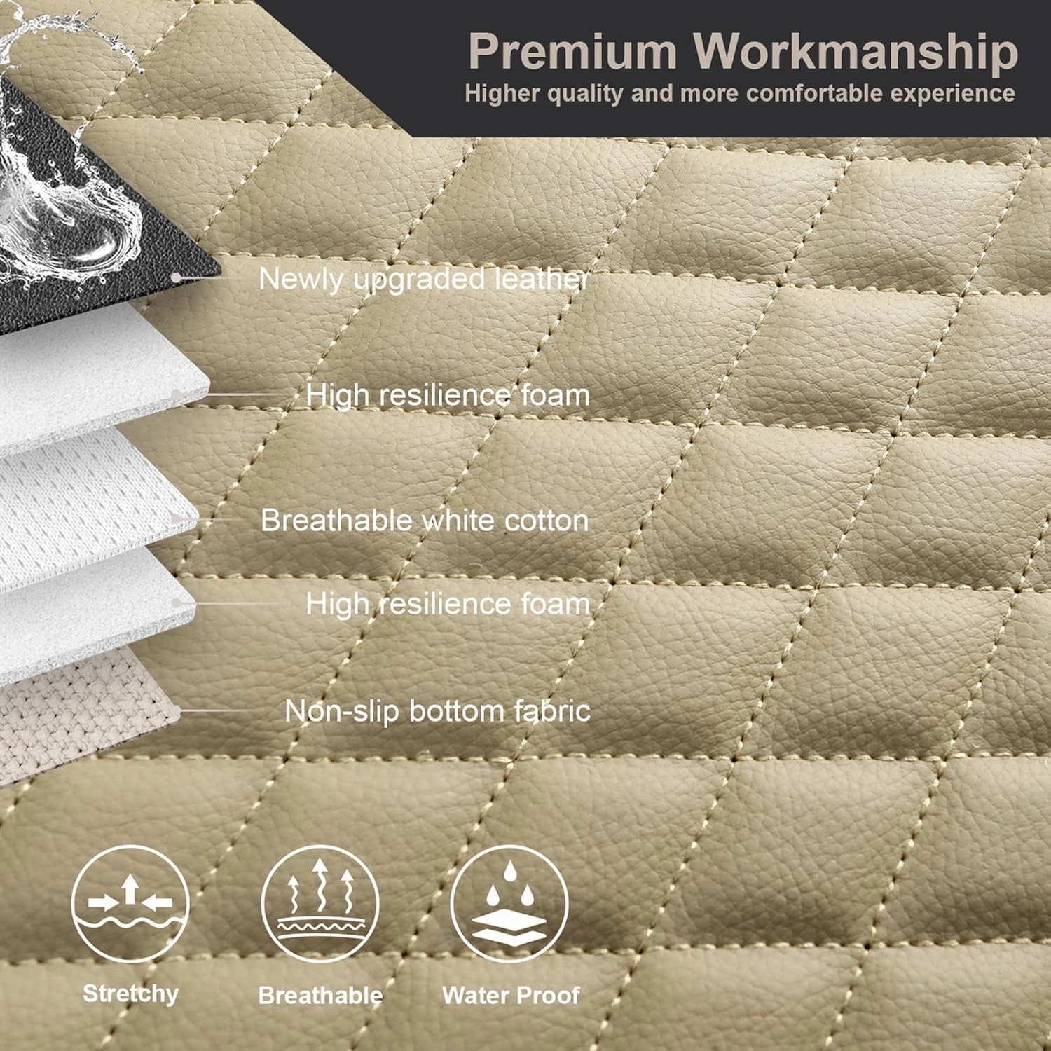 West Llama Pu Leather Car Seat Bottom Covers Protectors Include 1 Rear Bench Seat Cover Universal Fit 90% Vehicles,Beige