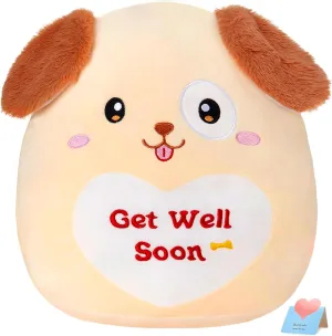 WEWILL 12’’ Get Well Soon Puppy Soft Plush Pillow Cute Get Well Dog Stuffed Animal Toy Gifts for Toddler Kids Boys Girls