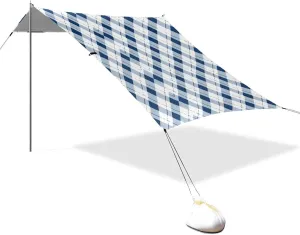 White Blue Little Fresh Plaid Designed UPF50  Foldable Beach Cabana Water-Resistant Portable Sun Shelter with Sand Shovel for Family Trips, Picnics & Camping casitas de Playa para cubrir del