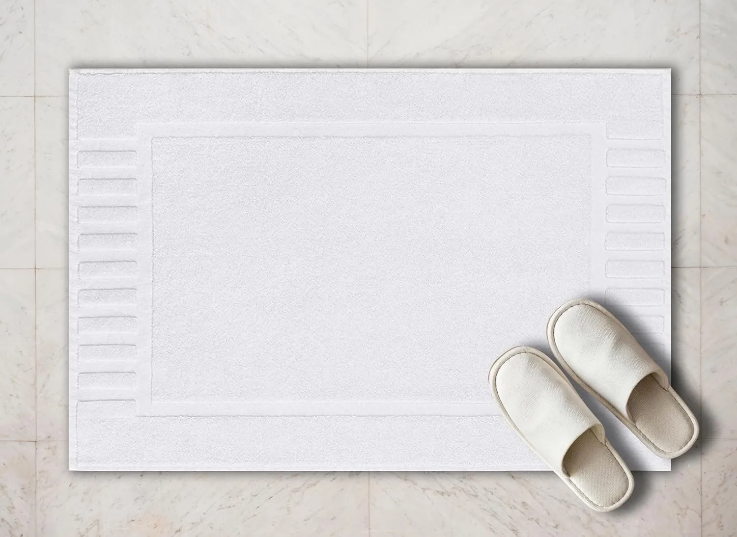 White Classic Luxury Bath Mat Floor Towel Set - Absorbent Cotton Hotel Spa Shower/Bathtub Mats [Not a Bathroom Rug] 22"x34" | 2 Pack | White