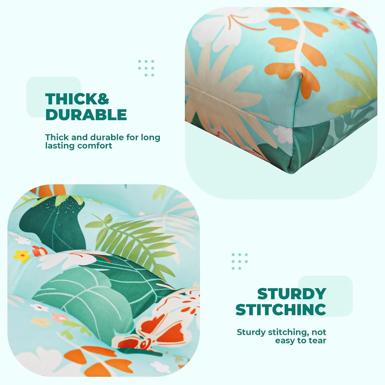 Wicker Chair Cushions, Waterproof Outdoor Loveseat Cushions for Patio Furniture, Tufted Wicker Furniture Cushions, 1 Loveseat and 2 U-Shaped Cushions (Cyan Flower)
