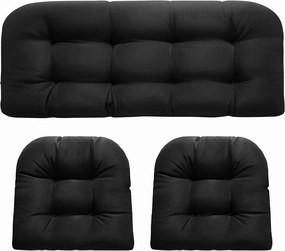 Wicker Chair Cushions, Waterproof Outdoor Loveseat Cushions for Patio Furniture, 3 Pieces Wicker Furniture Cushions, 1 Loveseat and 2 U-Shaped Cushions, Black