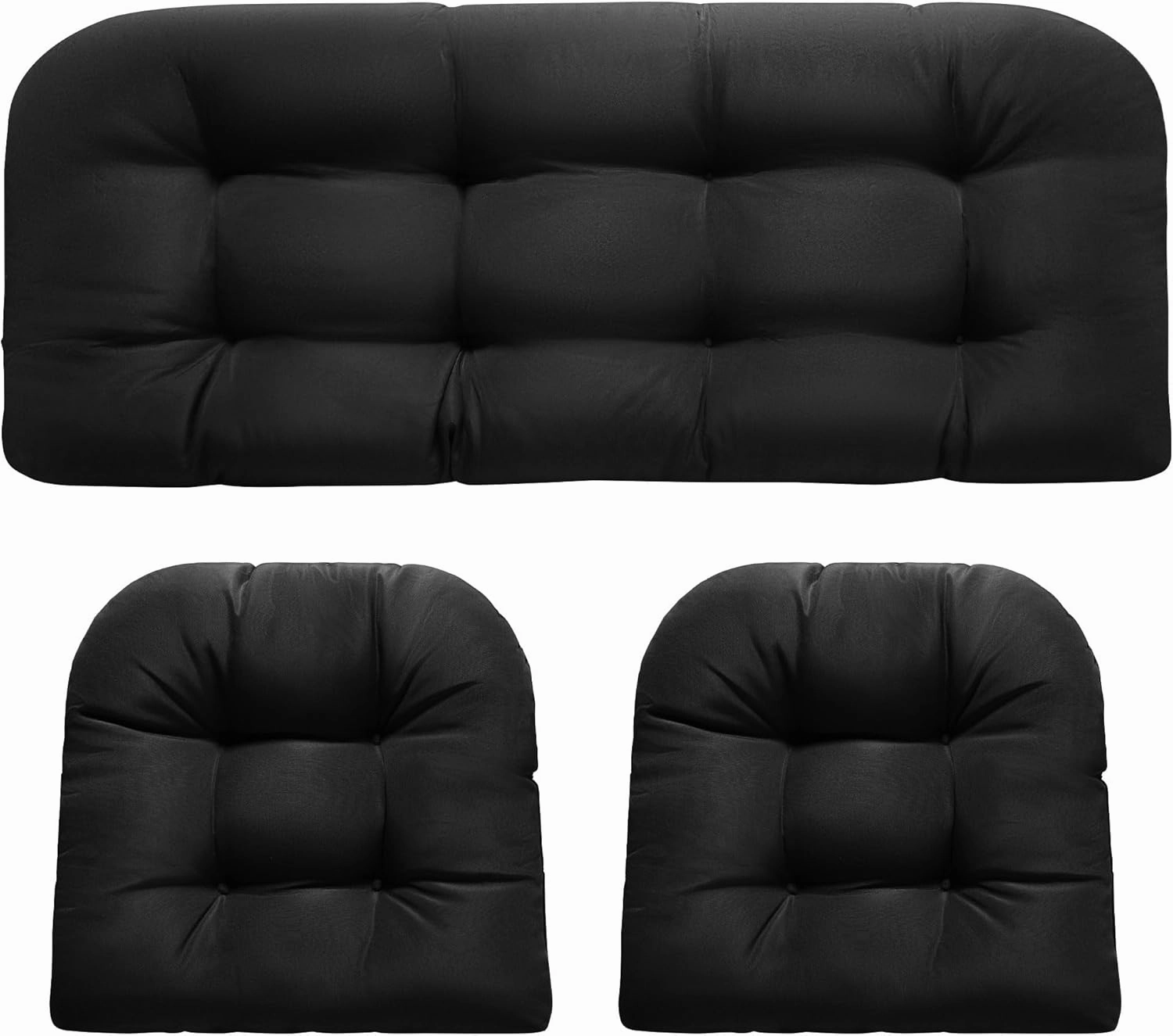Wicker Chair Cushions, Waterproof Outdoor Loveseat Cushions for Patio Furniture, 3 Pieces Wicker Furniture Cushions, 1 Loveseat and 2 U-Shaped Cushions, Black