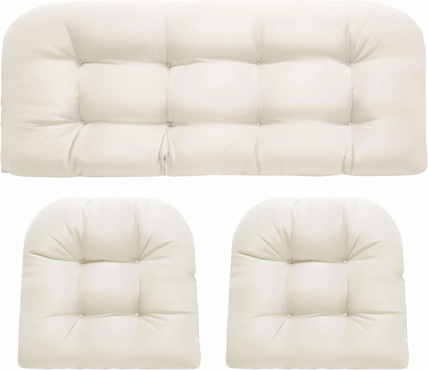 Wicker Chair Cushions, Waterproof Outdoor Loveseat Cushions for Patio Furniture, 3 Pieces Wicker Furniture Cushions, 1 Loveseat and 2 U-Shaped Cushions, Cream