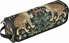 William Morris S Design Leopard Hair Tools Travel Bag and Heat Resistant Mat with Zipper Heating Tools Travel Bag Organizer for Hot Tools Curling Iron Flat Irons Hair Volumizer Styler