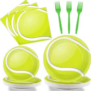 Wiooffen 96 Pcs Tennis Party Plates Napkins Tableware Set Tennis ball Supplies Disposable Dinnerware Sports Birthday Decoration Favors for Baby Shower Brithday Party, 24 Guests