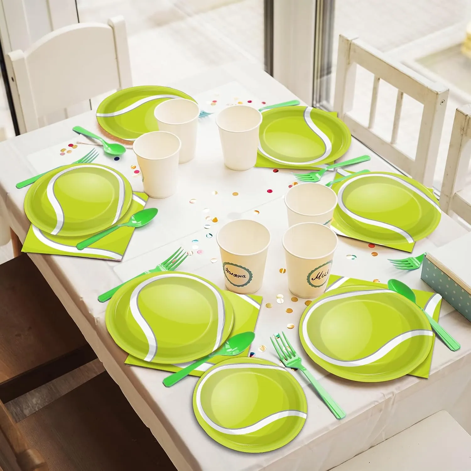 Wiooffen 96 Pcs Tennis Party Plates Napkins Tableware Set Tennis ball Supplies Disposable Dinnerware Sports Birthday Decoration Favors for Baby Shower Brithday Party, 24 Guests