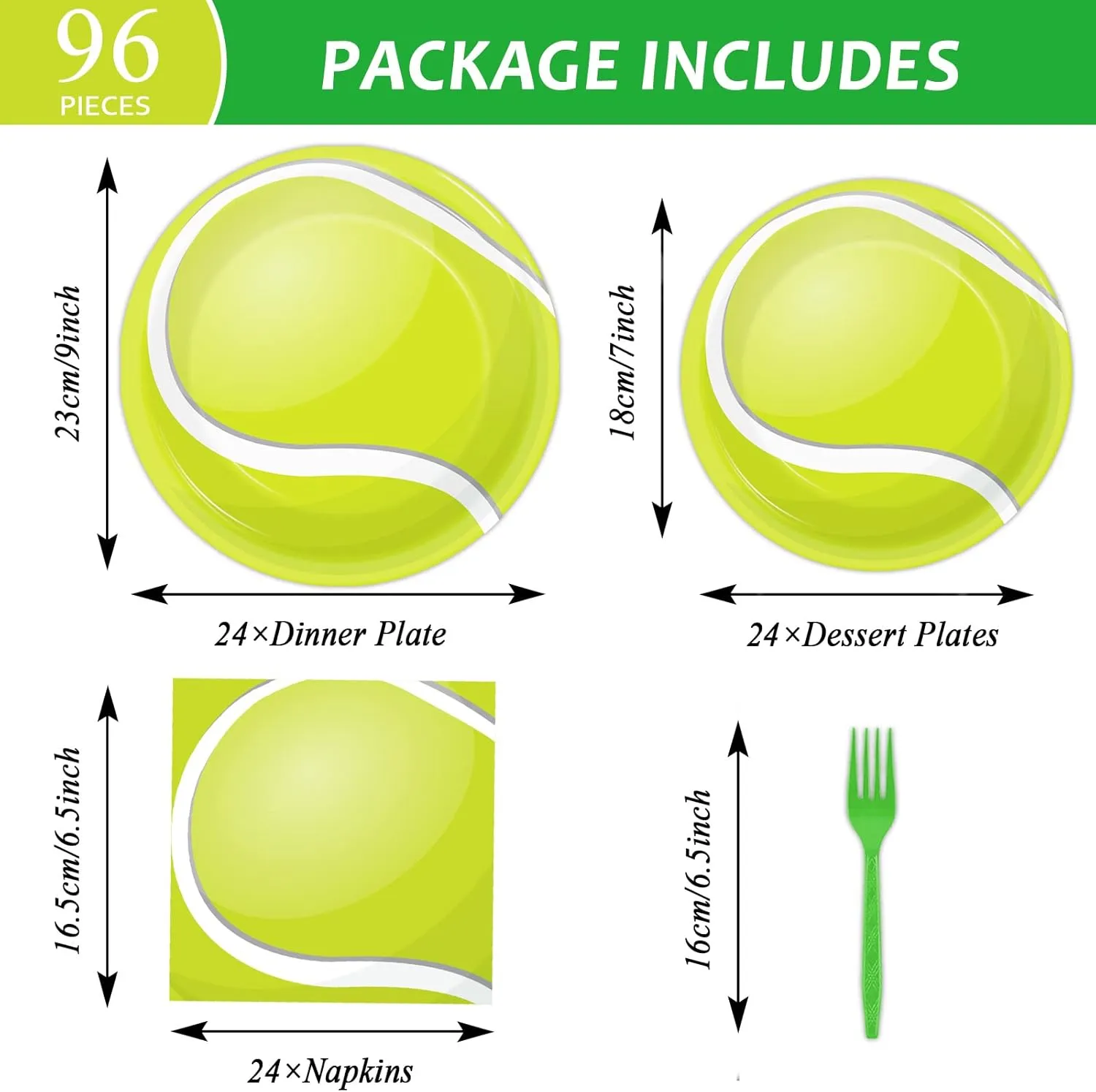 Wiooffen 96 Pcs Tennis Party Plates Napkins Tableware Set Tennis ball Supplies Disposable Dinnerware Sports Birthday Decoration Favors for Baby Shower Brithday Party, 24 Guests
