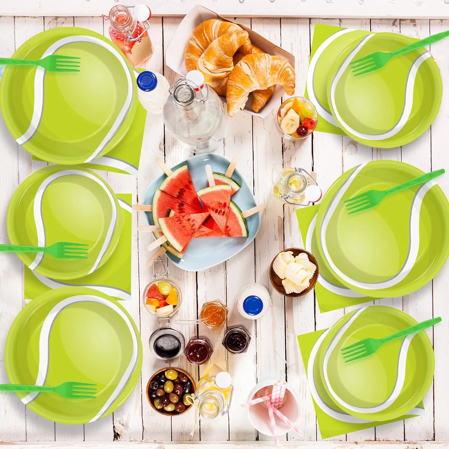 Wiooffen 96 Pcs Tennis Party Plates Napkins Tableware Set Tennis ball Supplies Disposable Dinnerware Sports Birthday Decoration Favors for Baby Shower Brithday Party, 24 Guests