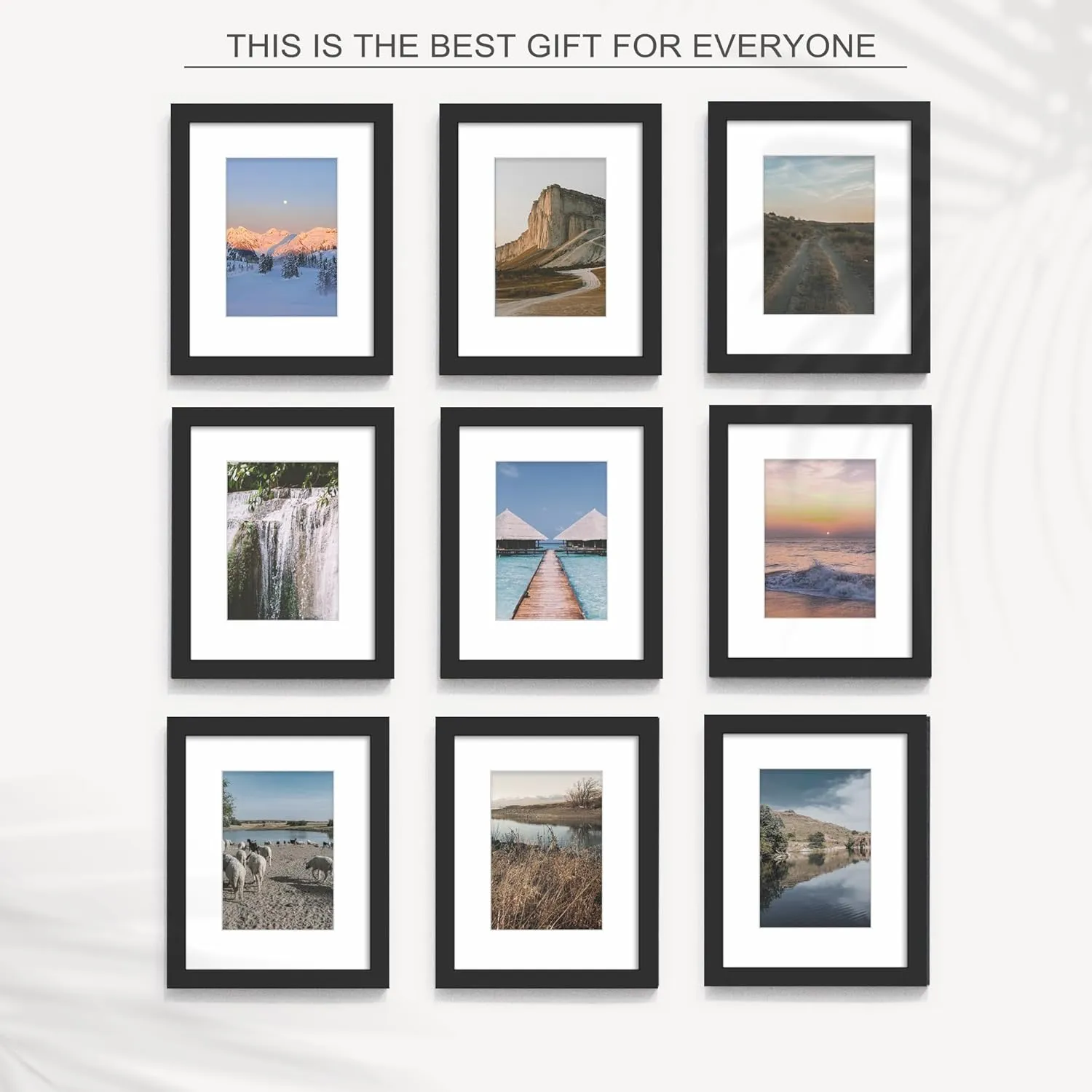 Wiscet 8x10 Picture Frame Set of 9, Display Pictures 5x7 with Mat or 8 x 10 Without Mat, Photo Frame for Wall Mounting or Tabletop, Black