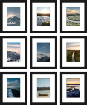 Wiscet 8x10 Picture Frame Set of 9, Display Pictures 5x7 with Mat or 8 x 10 Without Mat, Photo Frame for Wall Mounting or Tabletop, Black