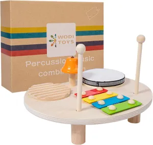 WODI Kids Drum Set - 4 in 1 Wooden Musical Toys for Toddlers & Babies, Xylophone & Percussion Instruments, Educational Birthday Gifts for Boys & Girls Ages 1-3 (Safe & Durable)
