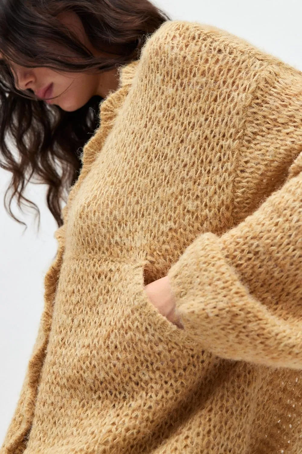 Women Lightweight Cardigan Sweater V Neck Lantern Sleeve Knit Tops Open Front Outerwear Coats with Pockets