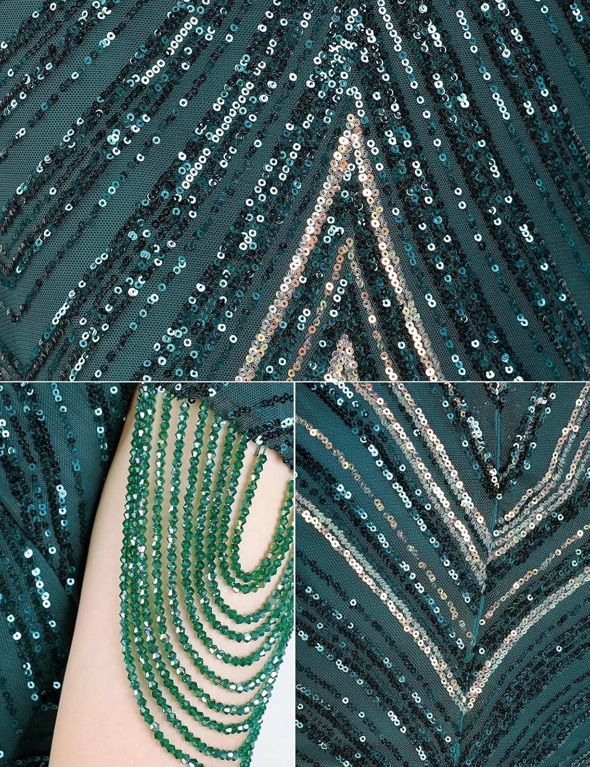 Women 1920s Plus Size Formal Dress Tassels Sleeve Sequins Gatsby Maxi Evening Gown