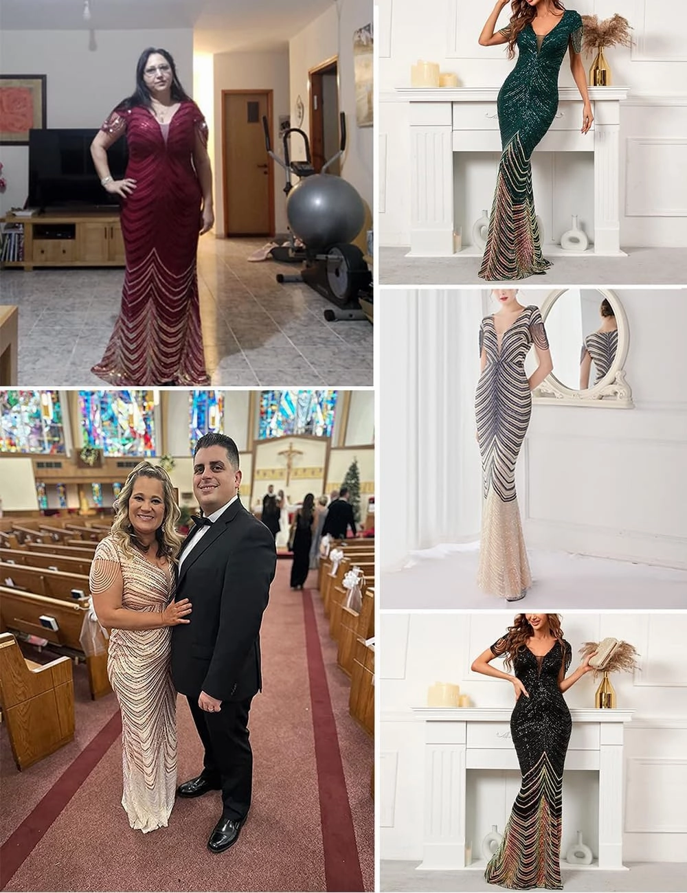 Women 1920s Plus Size Formal Dress Tassels Sleeve Sequins Gatsby Maxi Evening Gown