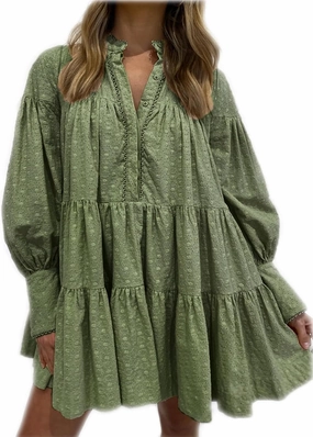 Women's Bohemian Floral Print Button Down Long Lantern Sleeve Shift Tunic Dress Casual Ruffle Swing Mini Dress